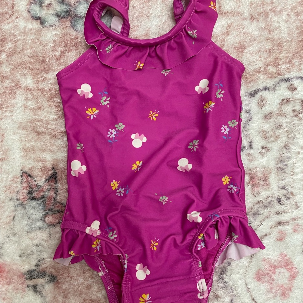 GAP Disney Pink and White One Piece Swimsuit with Ruffles